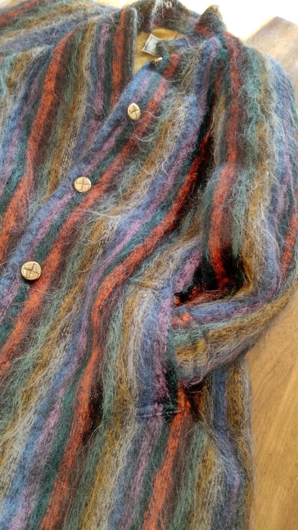 多色ストライプデザイン・ウールロングコート