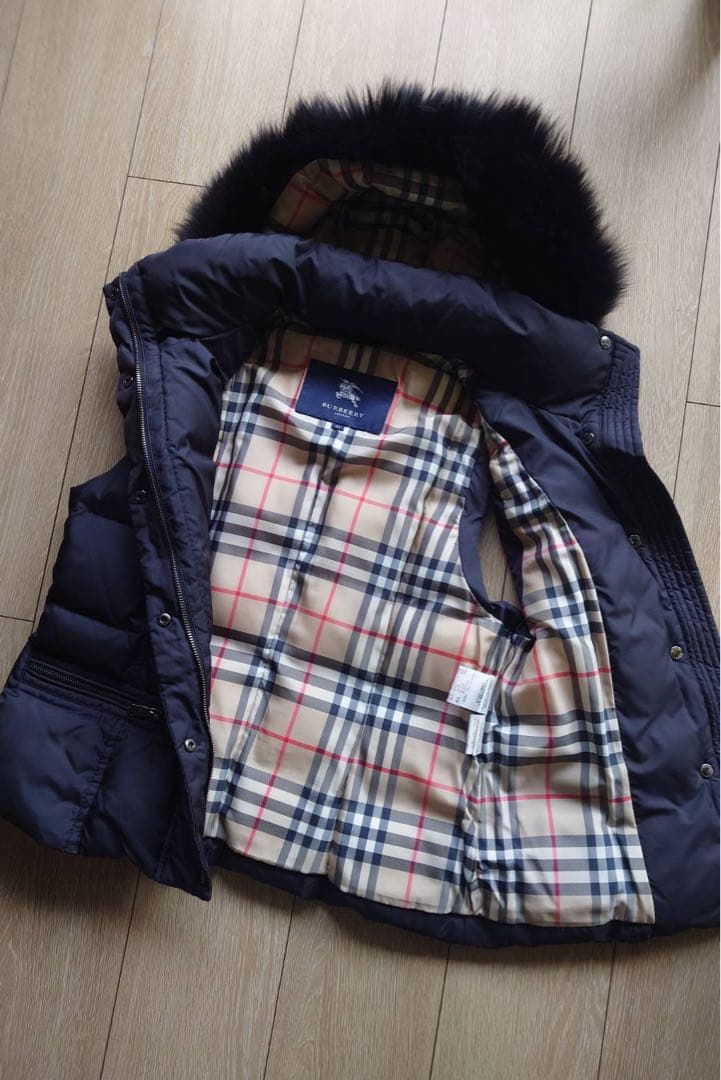 バーバリー　ネイビー ダウンベスト ファー付き　サイズ40