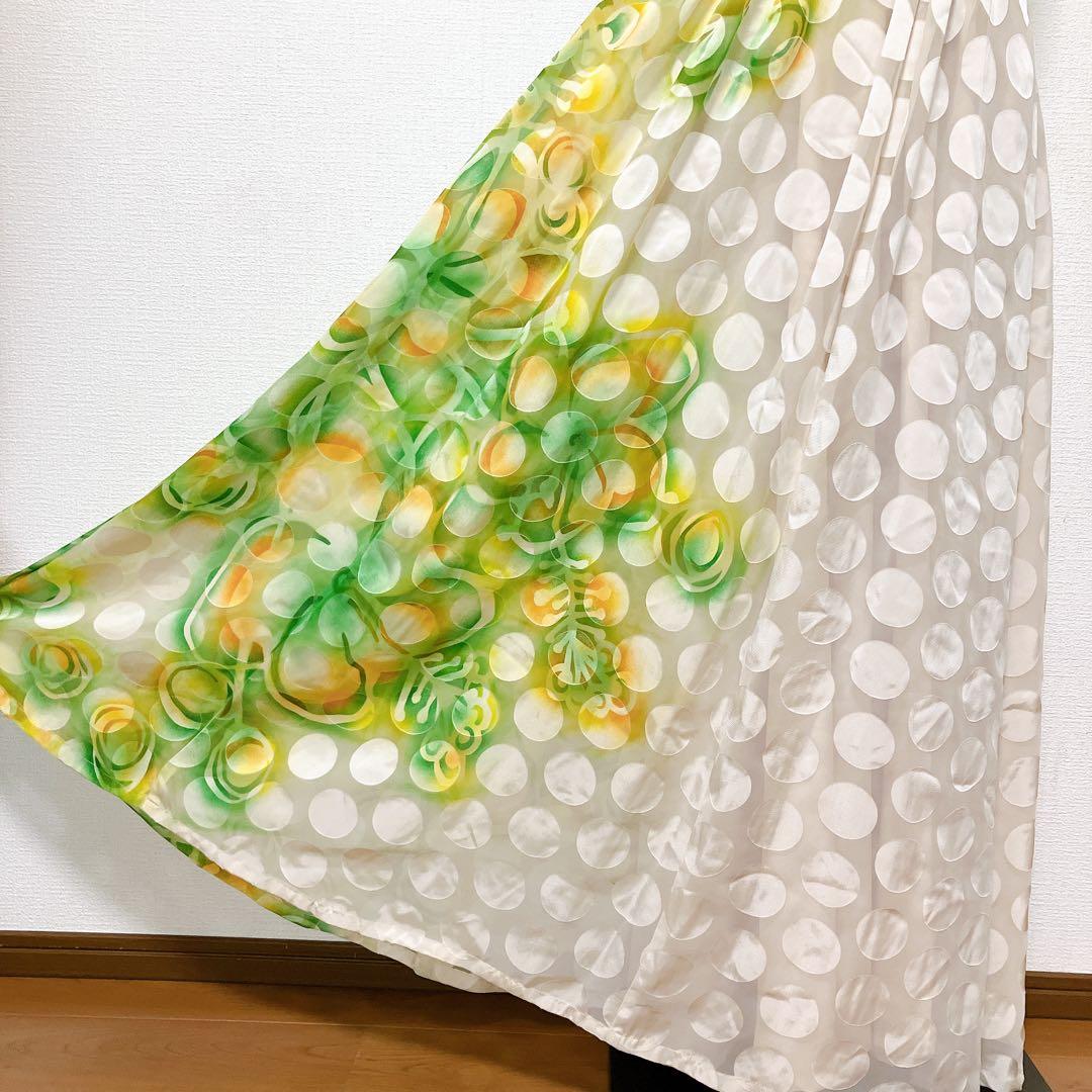 ヨーカン　ワンピース　ドレス　ドット　花柄　グリーン系