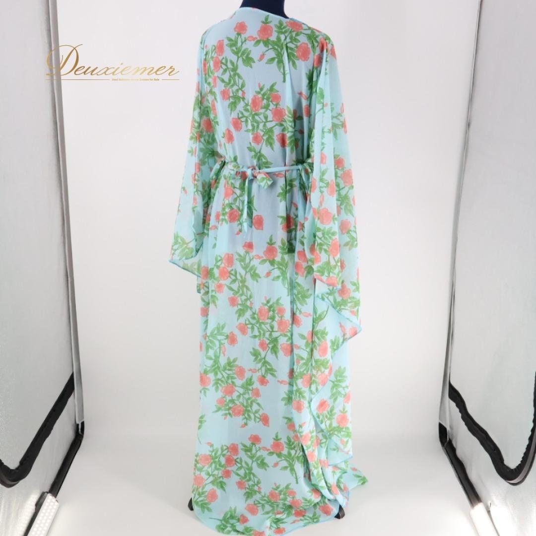 【ベリーダンス用衣装】水色 ガラベーヤ ワンピースドレス ピンク 花柄 ラメ