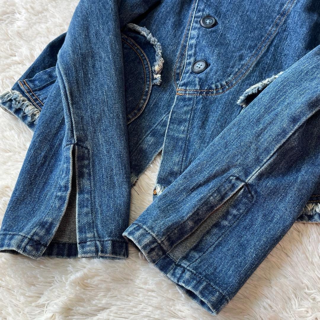 i+mu ノーカラーデニムジャケット インディゴ SENSO UNICO