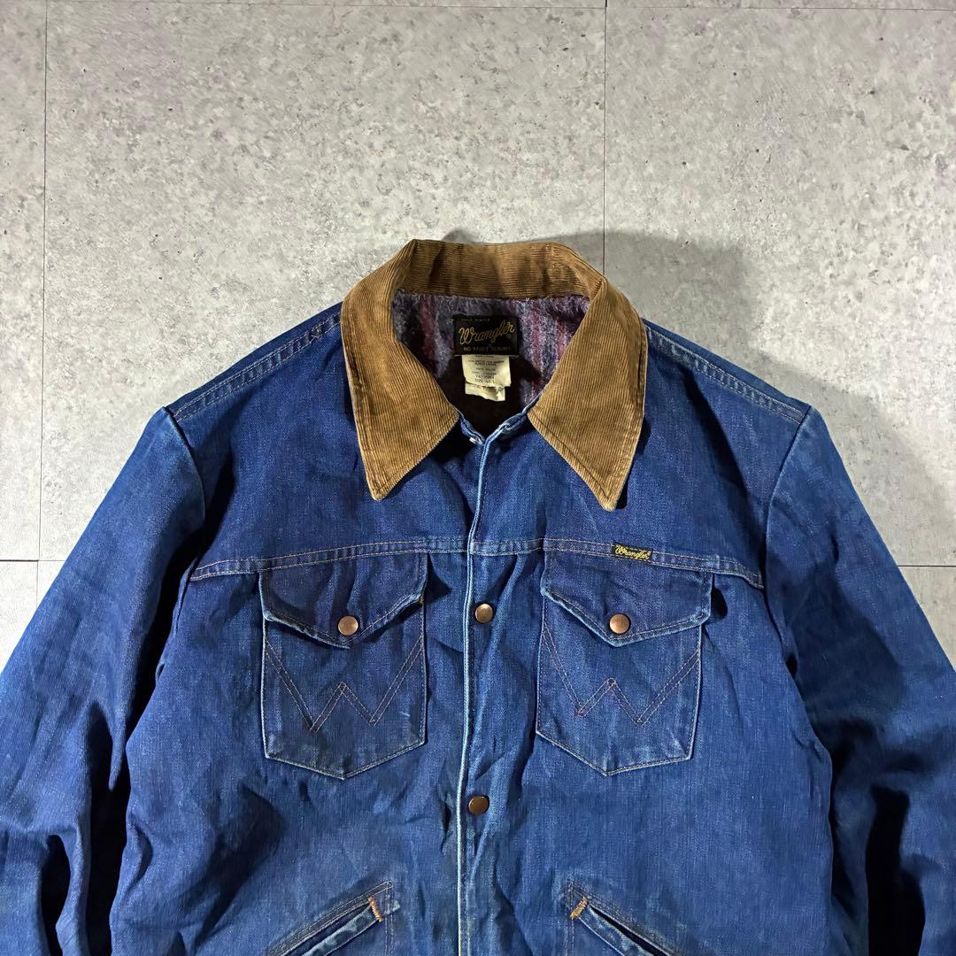 USA製70s Wranglerブランケットデニムジャケット襟コーズサイズ48