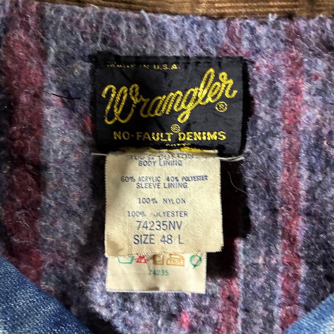 USA製70s Wranglerブランケットデニムジャケット襟コーズサイズ48