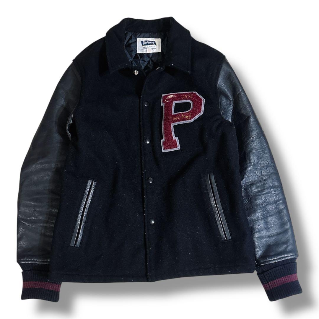 フェローズ スタジャン バーシティジャケット ブラック 牛革 Pワッペン L