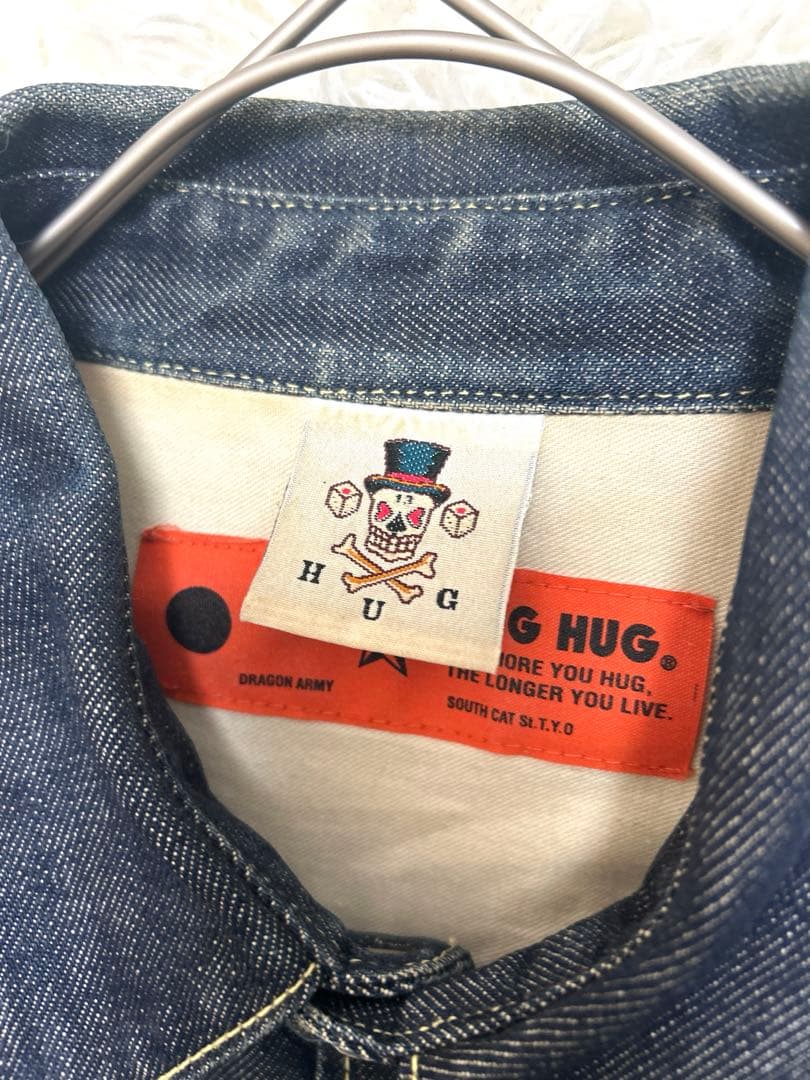 【希少】HUG クリームソーダ ピンクドラゴン スカルボタン デニムシャツ