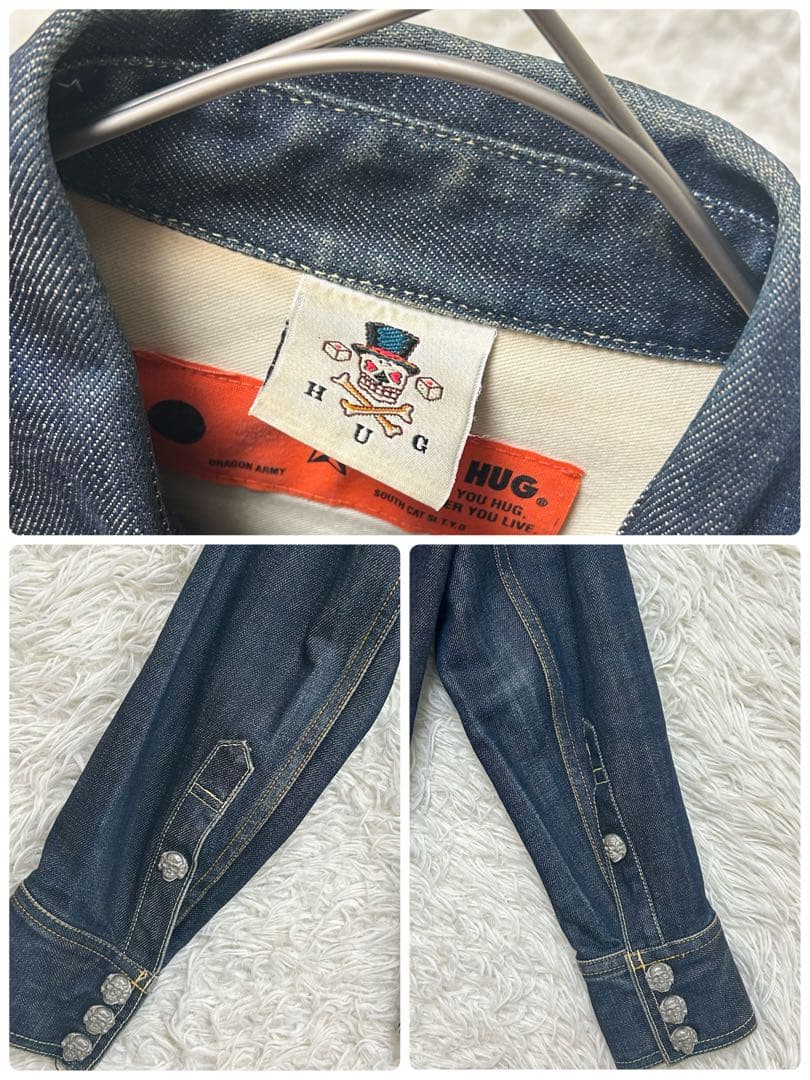 【希少】HUG クリームソーダ ピンクドラゴン スカルボタン デニムシャツ