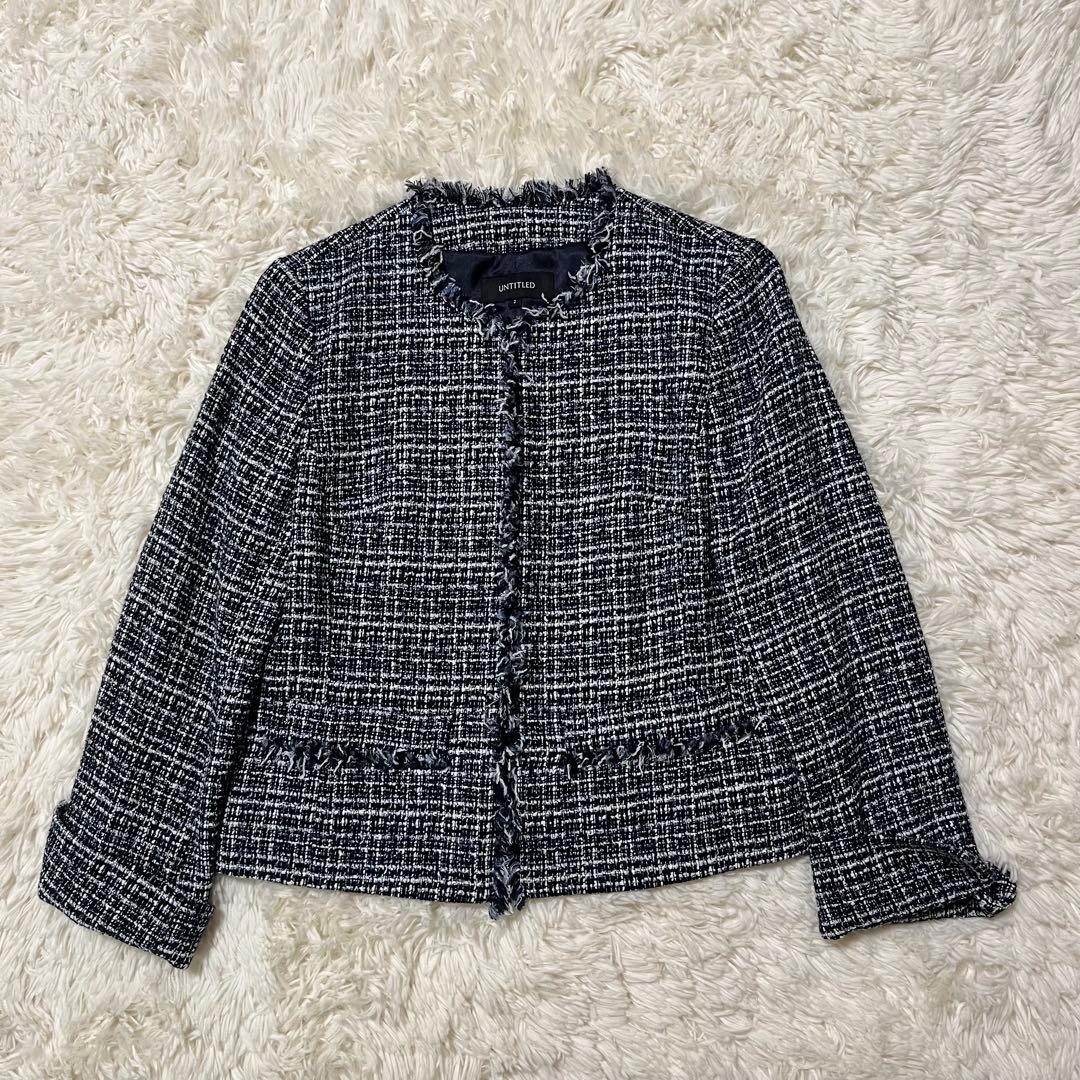 美品UNTITLED ラメツイード ノーカラージャケット M 黒系 フォーマル