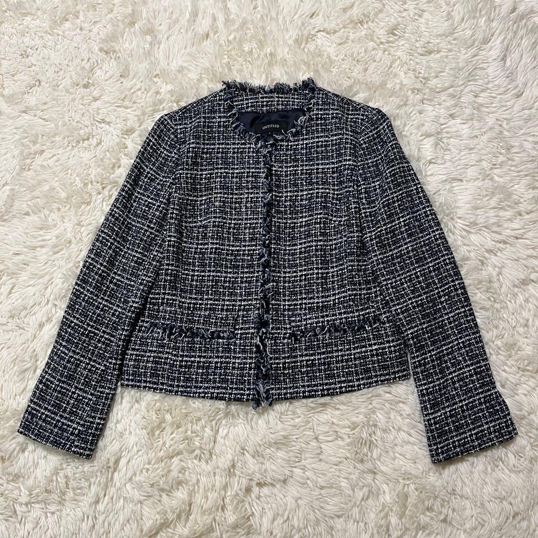 美品UNTITLED ラメツイード ノーカラージャケット M 黒系 フォーマル