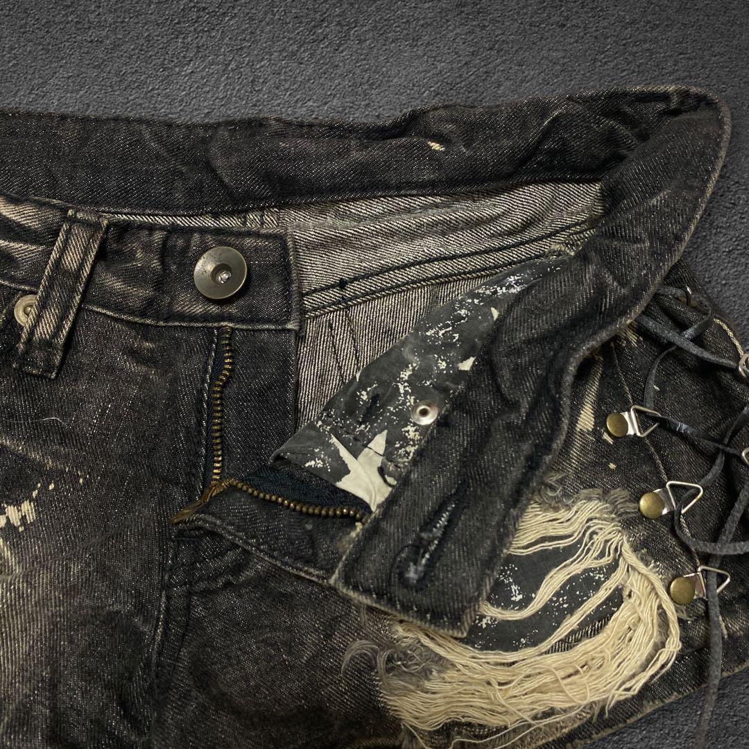 unknown グランジ レースアップ ミニ丈 デニムショートパンツ d.i.a