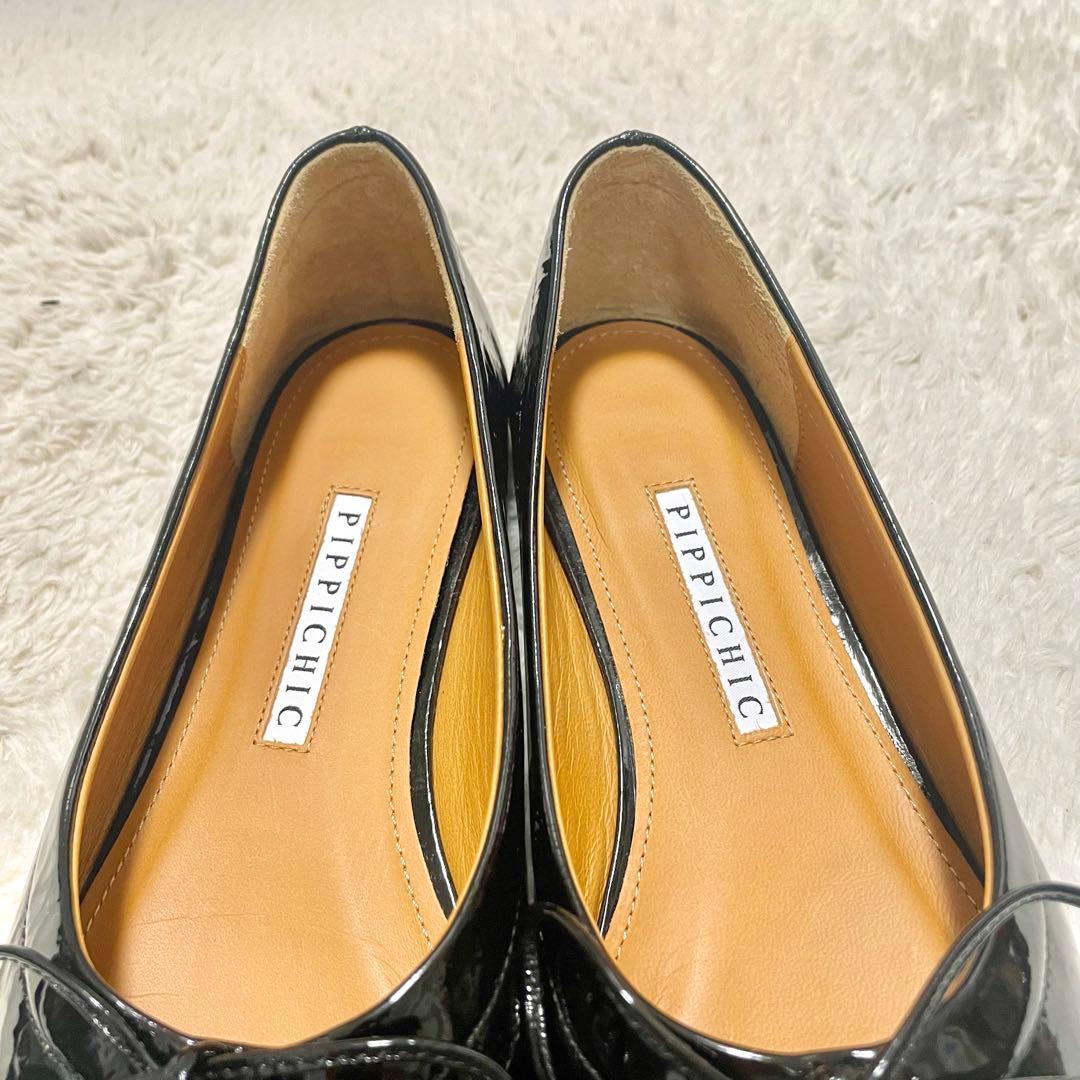 美品 PIPPICHIC ピッピシック スクエアトゥ エナメル フラットシューズ