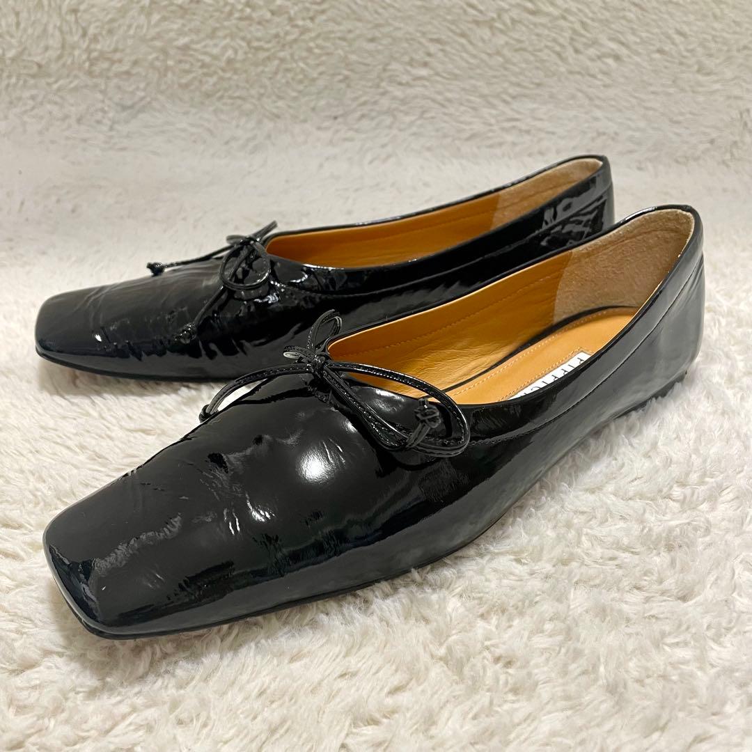 美品 PIPPICHIC ピッピシック スクエアトゥ エナメル フラットシューズ