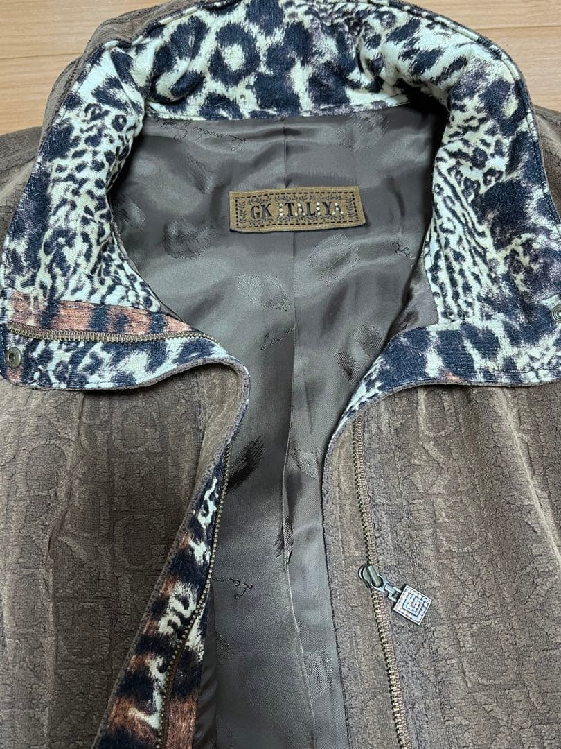 未使用　伊太利屋GKITALIYA ベストジャケット　茶×レオパード柄　おしゃれ