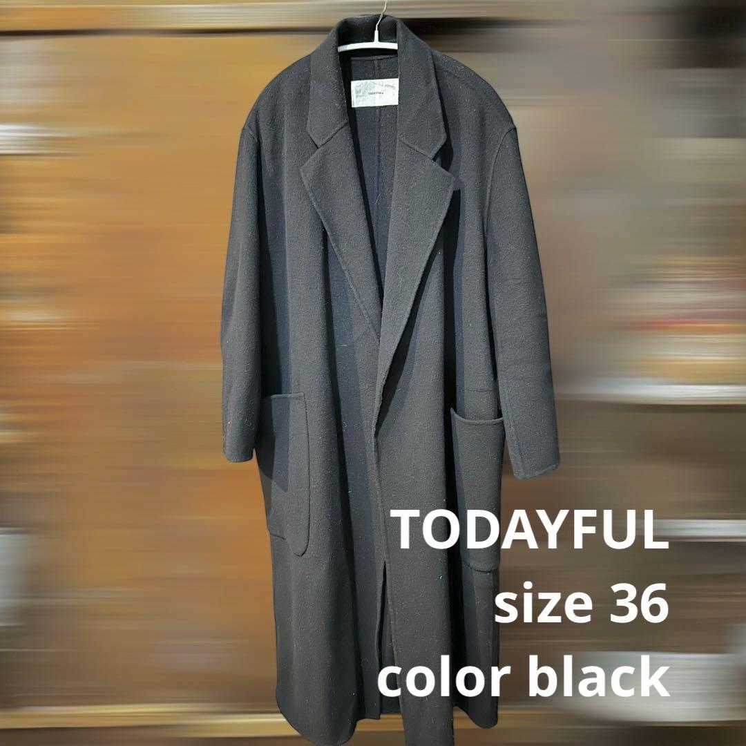 TODAYFUL オーバーウールコート ブラック 黒 36 ロングコート
