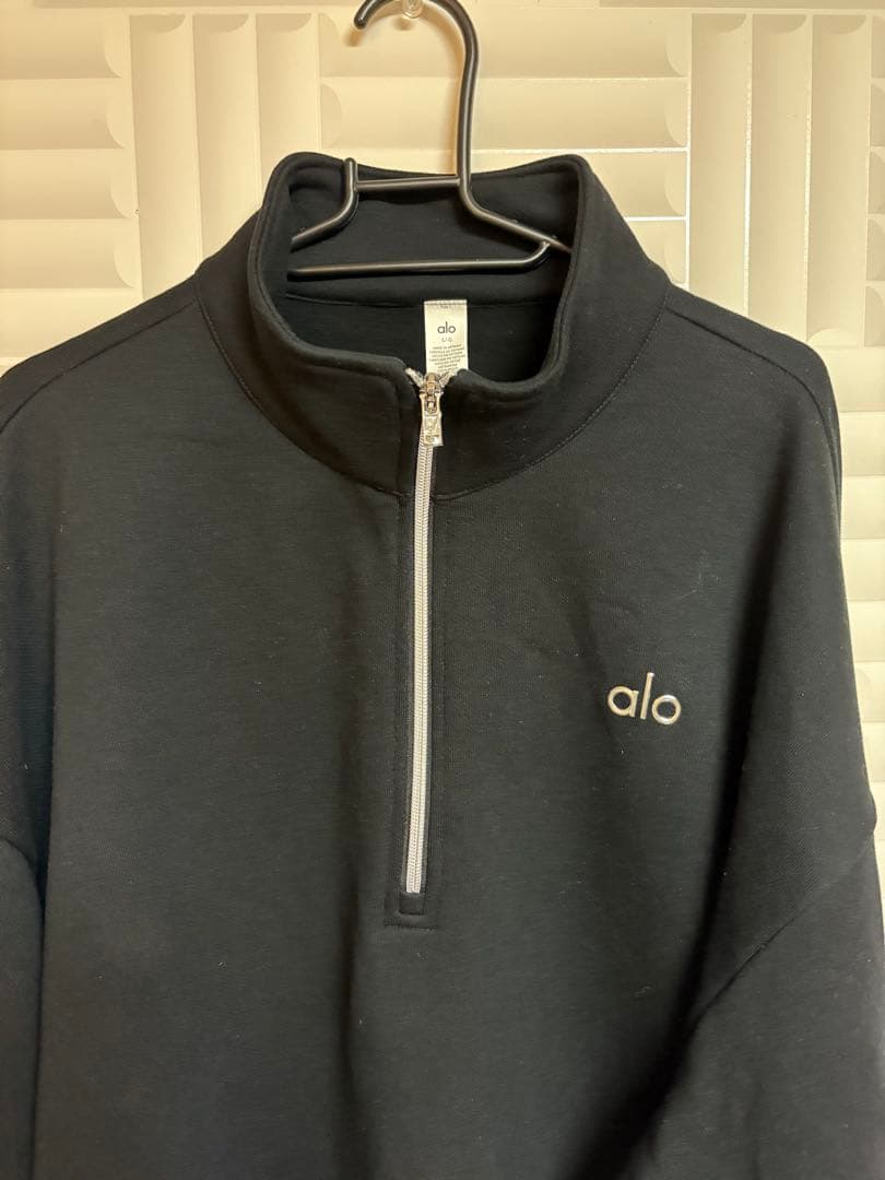 新品/alo ヨガ:ブラック ハーフジップ スウェット Lサイズ(男女兼用)