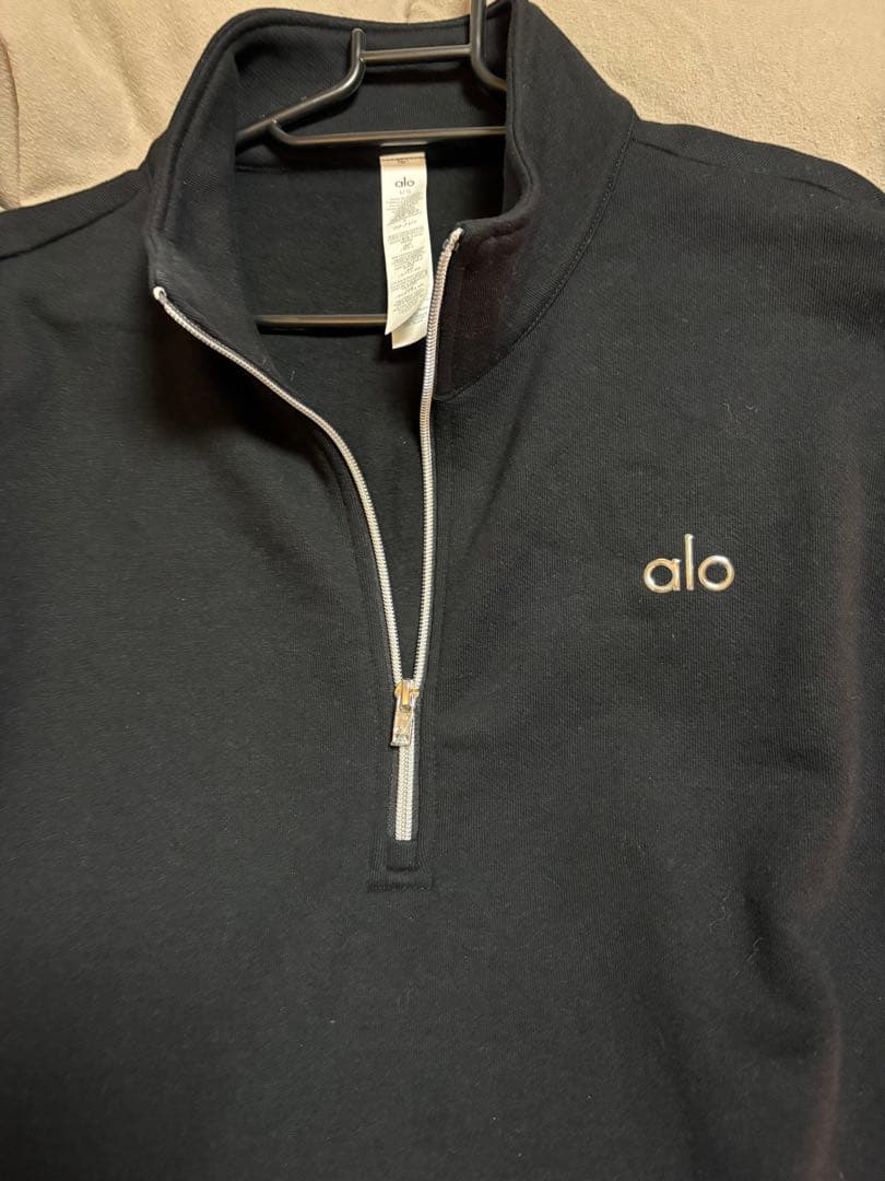 新品/alo ヨガ:ブラック ハーフジップ スウェット Lサイズ(男女兼用)