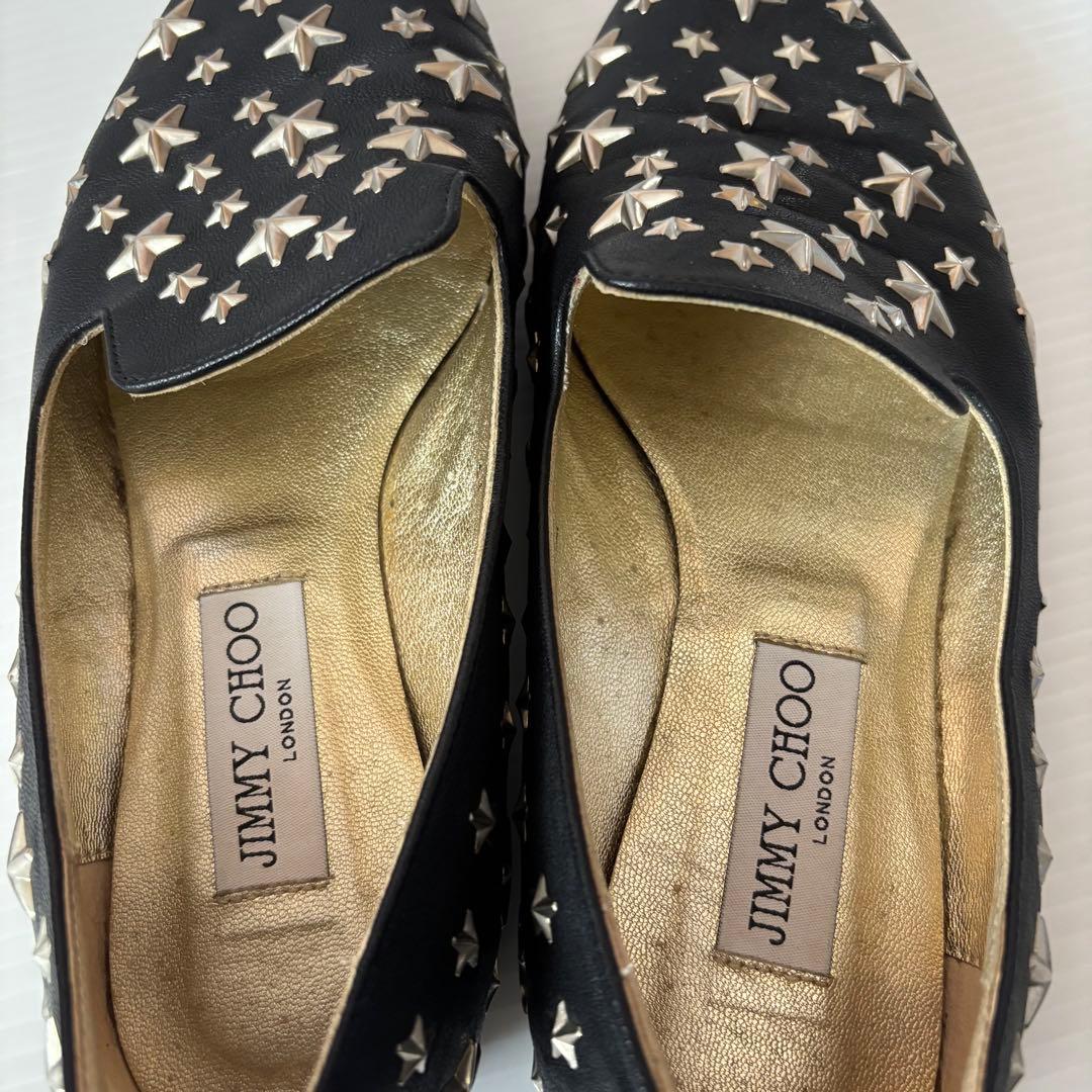 ジミーチュウ　フラットシューズ　星　スター　スタッズ　37.5 レザー　ブラック