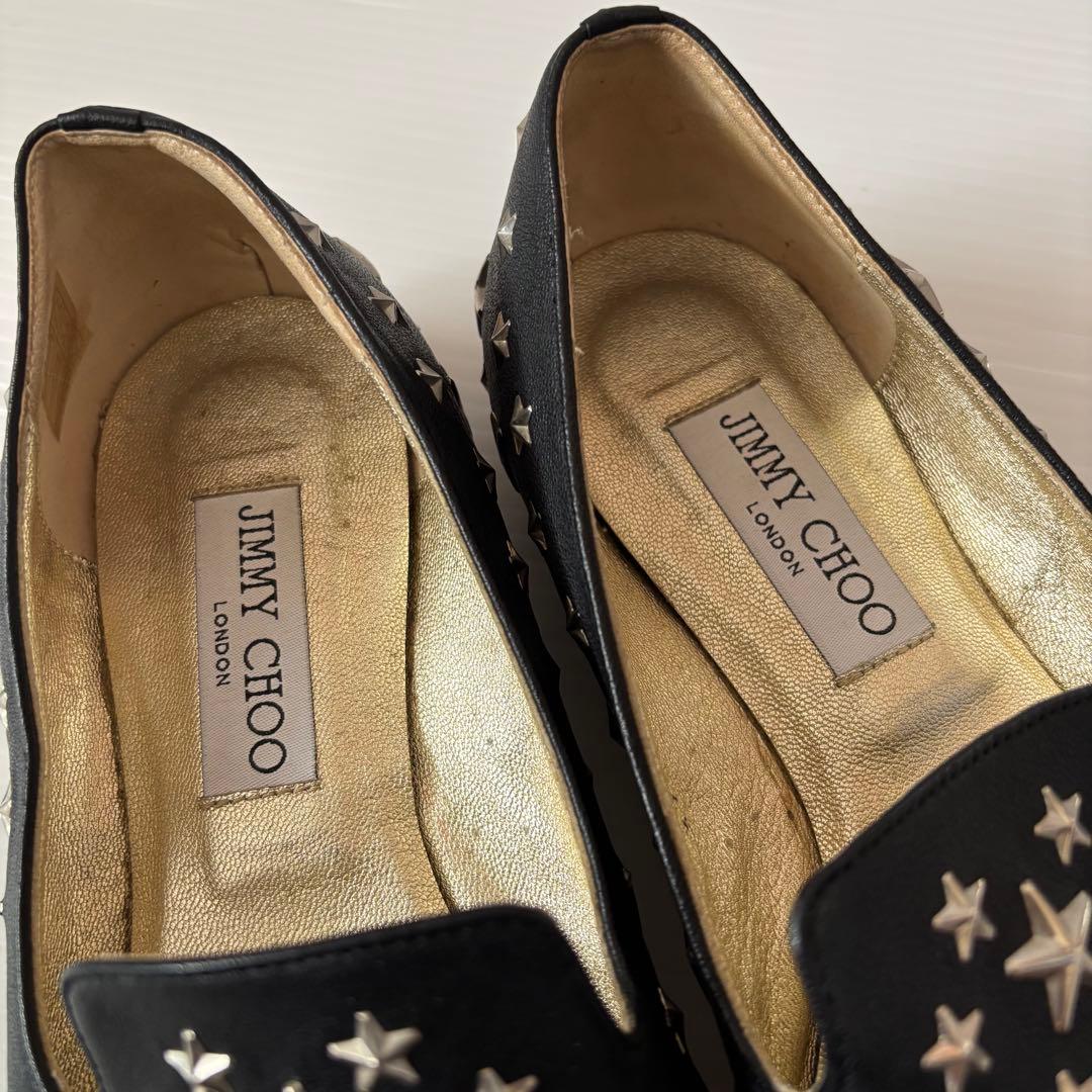 ジミーチュウ　フラットシューズ　星　スター　スタッズ　37.5 レザー　ブラック