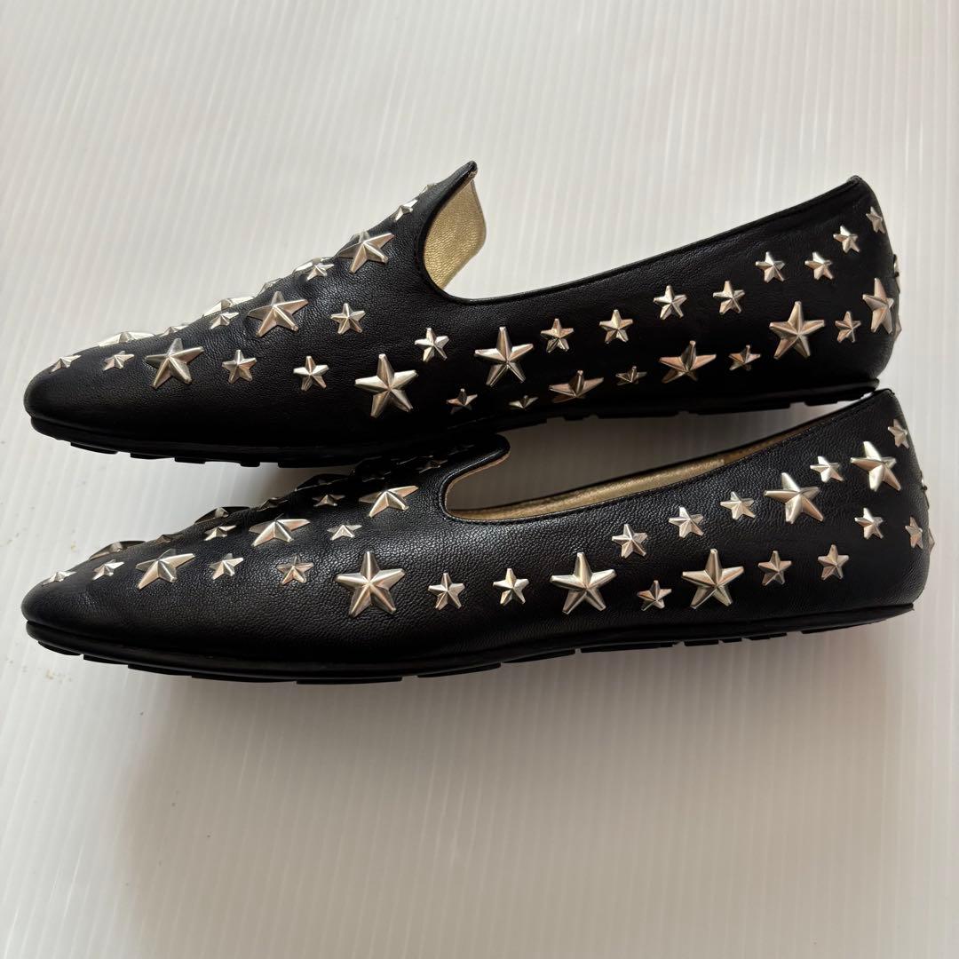 ジミーチュウ　フラットシューズ　星　スター　スタッズ　37.5 レザー　ブラック