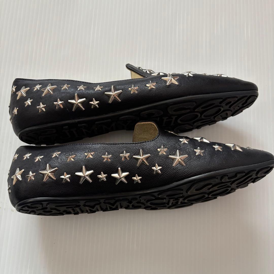 ジミーチュウ　フラットシューズ　星　スター　スタッズ　37.5 レザー　ブラック