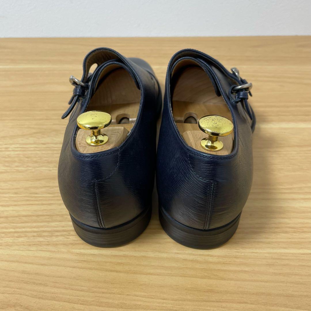 グッチ　ダブルモンクレザーシューズ　ネイビー 322478 9.5