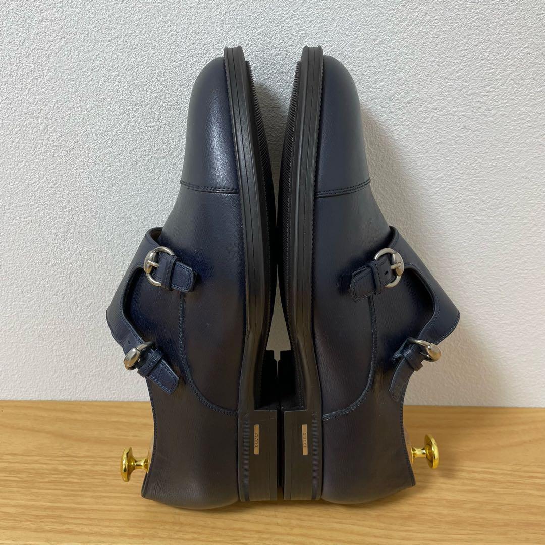 グッチ　ダブルモンクレザーシューズ　ネイビー 322478 9.5