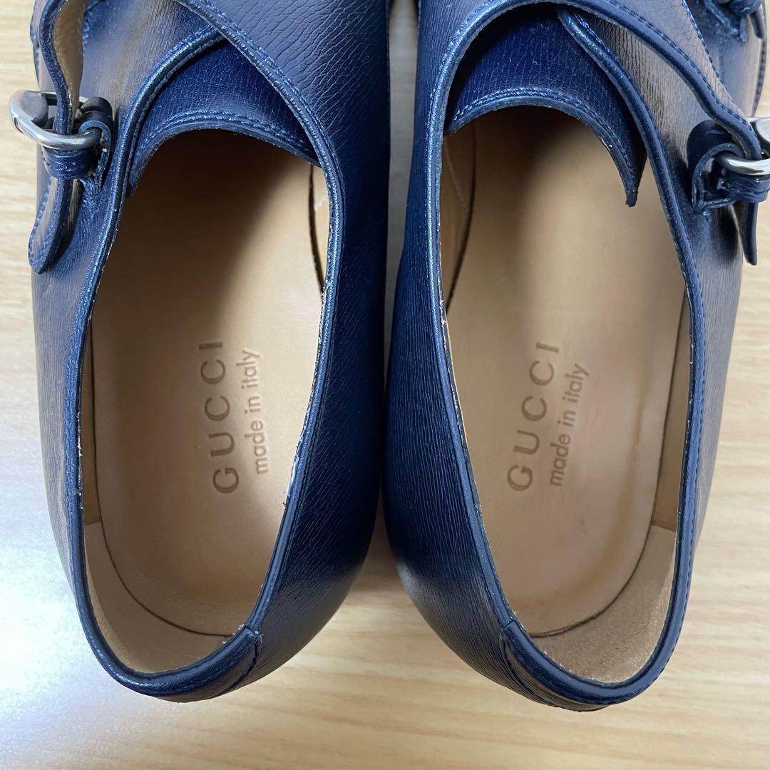 グッチ　ダブルモンクレザーシューズ　ネイビー 322478 9.5