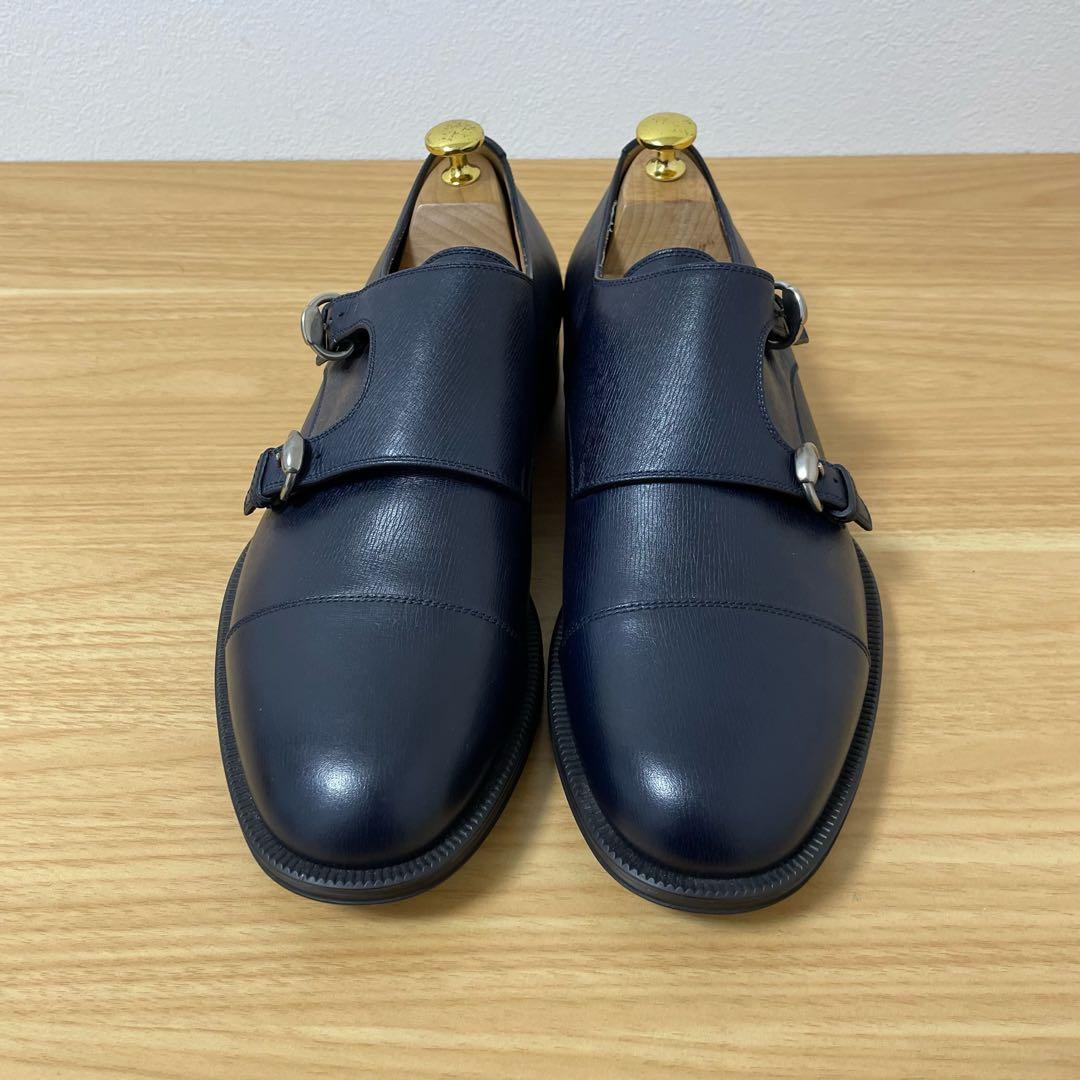 グッチ　ダブルモンクレザーシューズ　ネイビー 322478 9.5