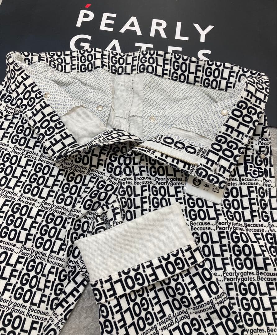 新品 パーリーゲイツ コットンストレッチカルゼ表ピーチパンツ(6)サイズLL/白