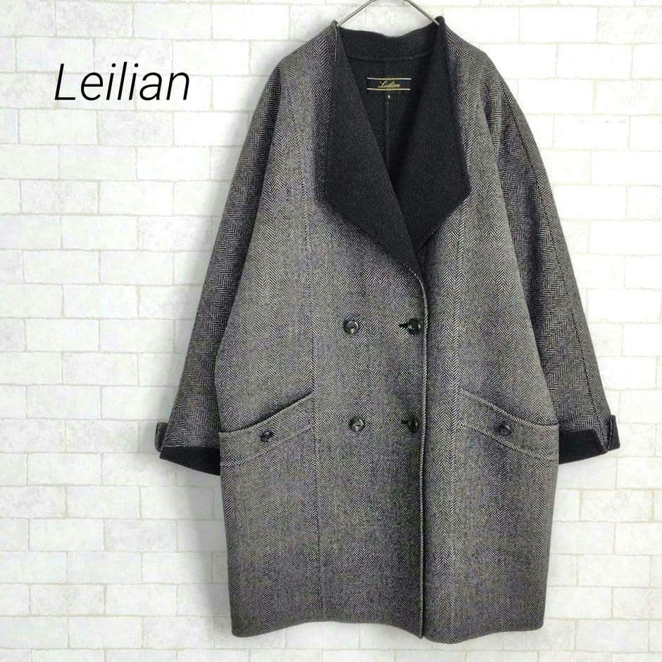 レリアン【M】カシミヤ混30％　チェスターコート　ヘリンボーン柄　レディース