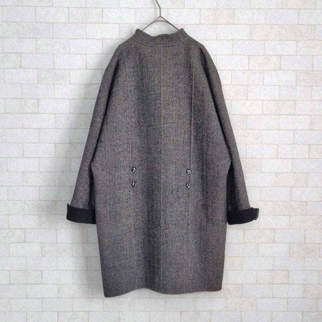 レリアン【M】カシミヤ混30％　チェスターコート　ヘリンボーン柄　レディース