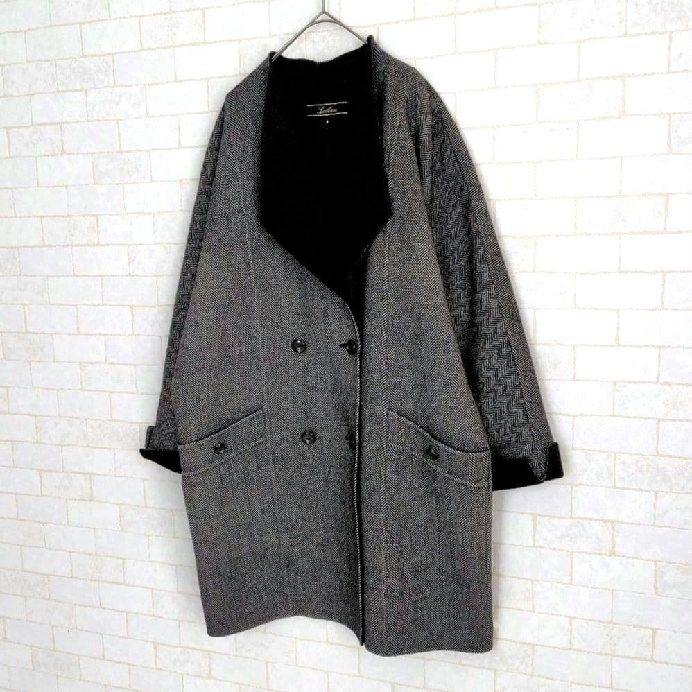 レリアン【M】カシミヤ混30％　チェスターコート　ヘリンボーン柄　レディース