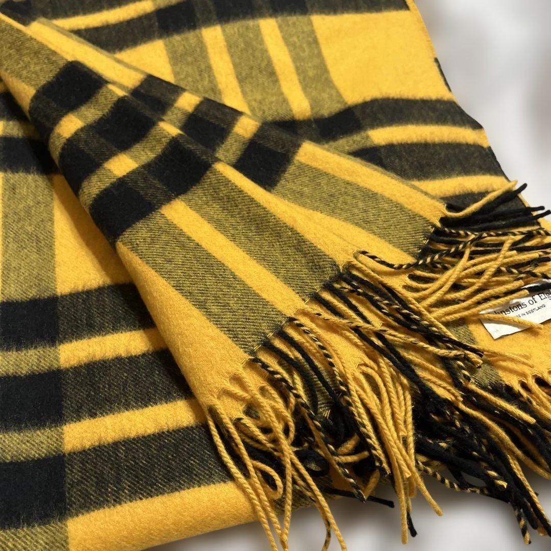 ジョンストンズ カシミヤ　大判　ストール　黄色　チェック　美品