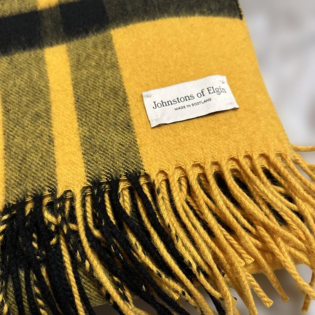 ジョンストンズ カシミヤ　大判　ストール　黄色　チェック　美品