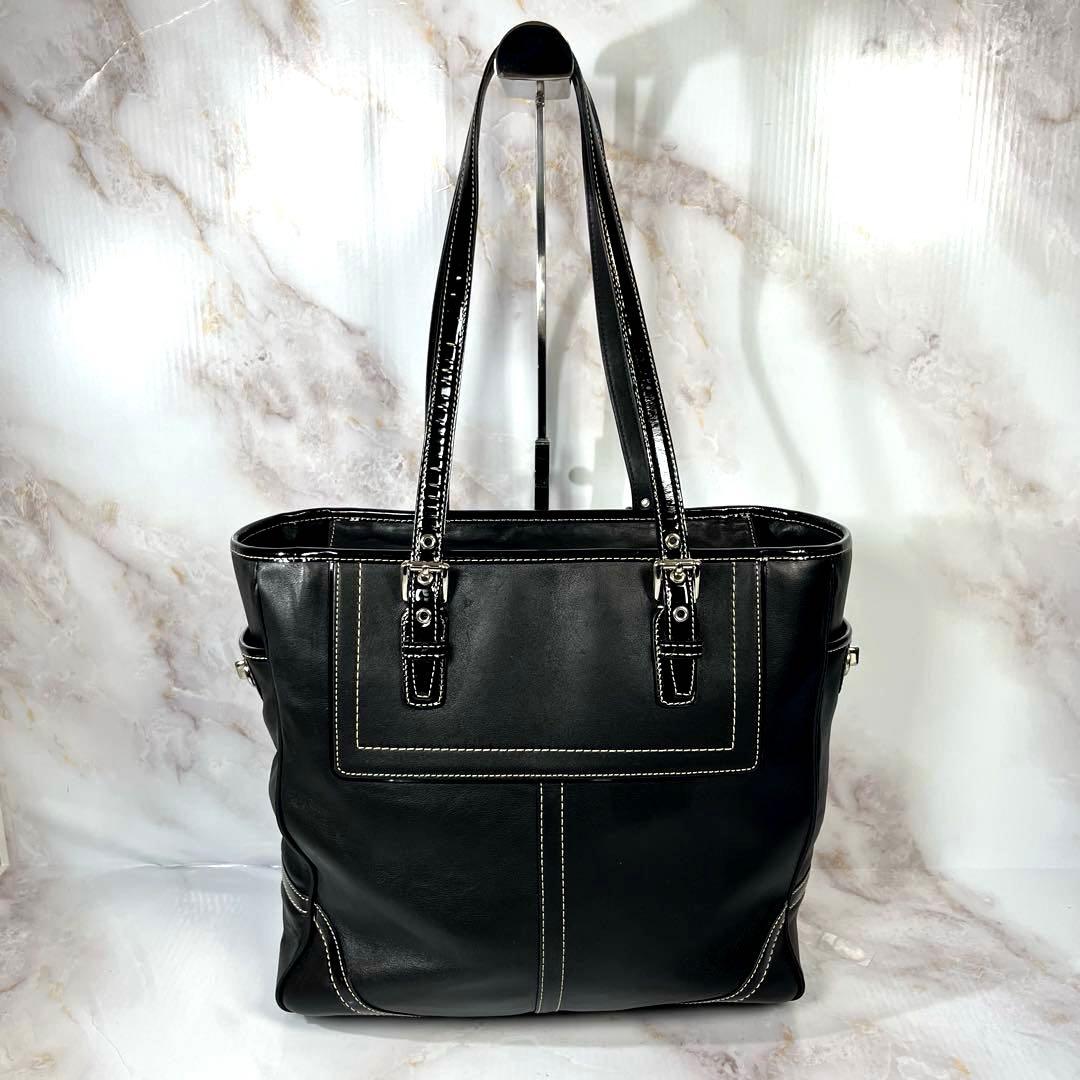 【未使用級】COACH トートバッグ ロゴ型押しターンロック無地レザー