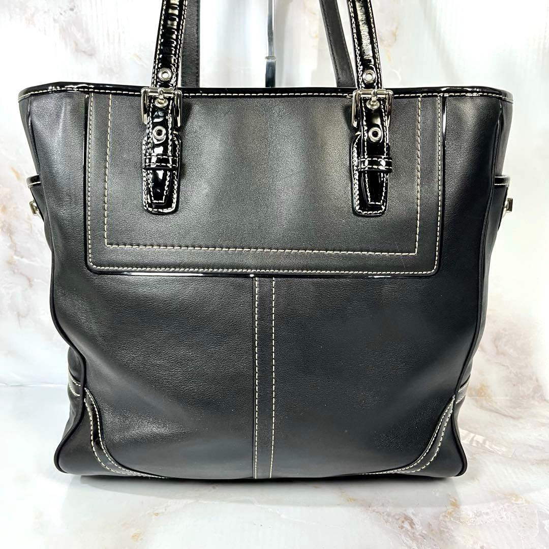 【未使用級】COACH トートバッグ ロゴ型押しターンロック無地レザー