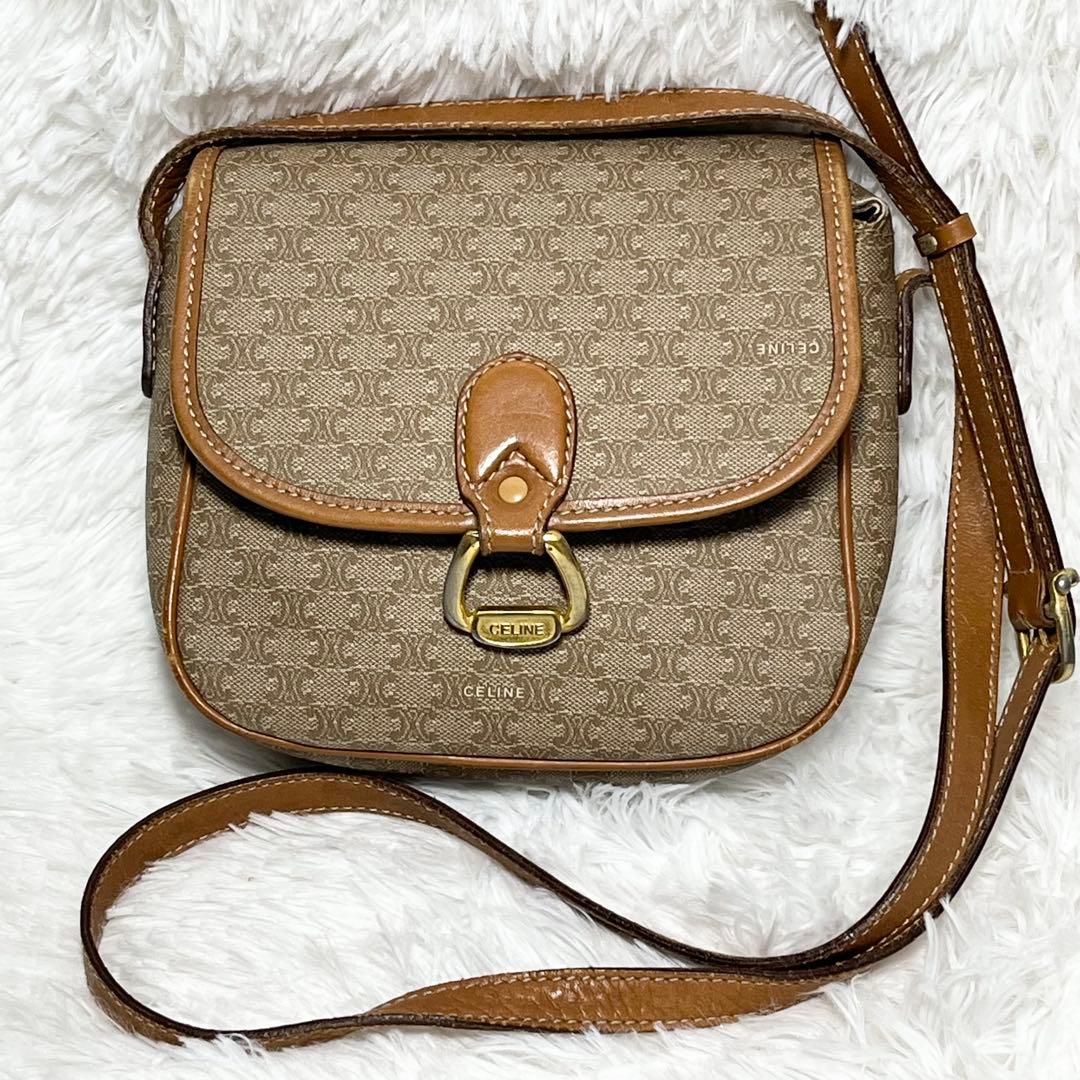 希少 CELINE セリーヌ マカダム ショルダーバッグ ベージュ×ブラウン