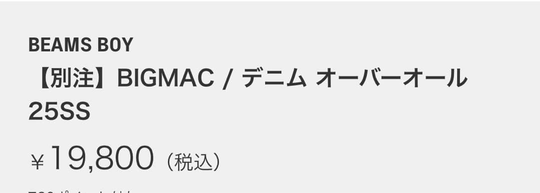 新品！ビームス　BIGMAC デニムオーバーオール インディゴ ONE SIZE