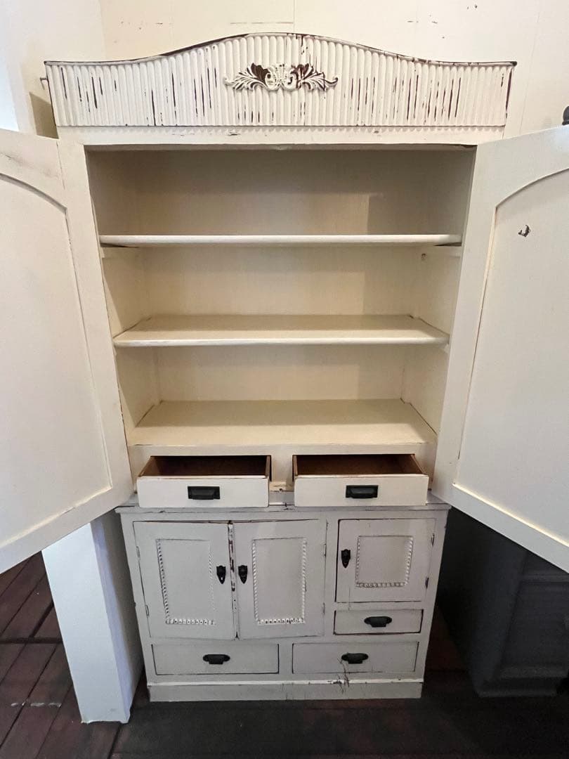 SALE◼︎古いホワイトペイントキャビネット白アンティークヴィンテージシャビー