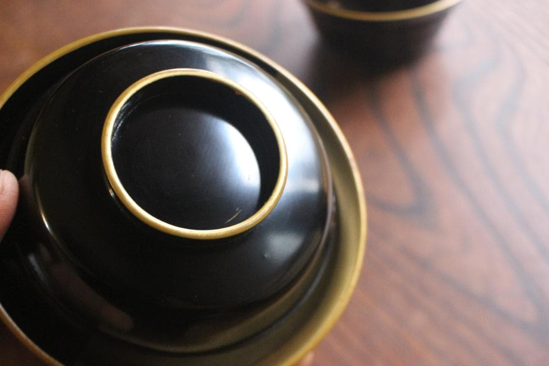 時代逸品！端正な金縁黒漆に極上竜田川蒔絵の映えるお椀2点（検京塗蒔絵椀