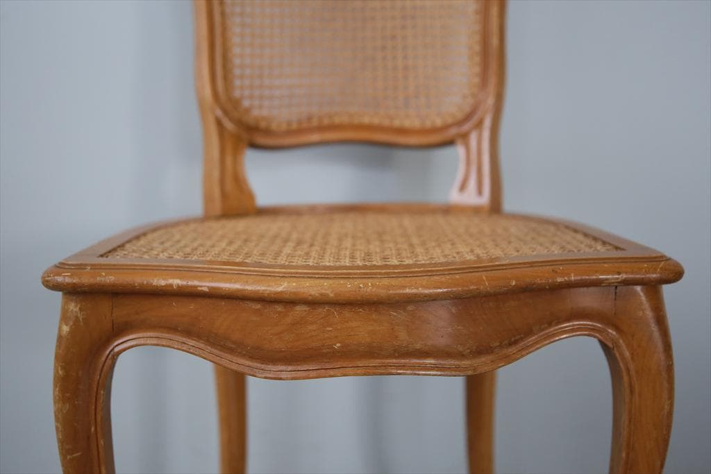 フランスアンティーク猫脚ダイニングチェア/椅子イス/籐ラタン(90-190-4)