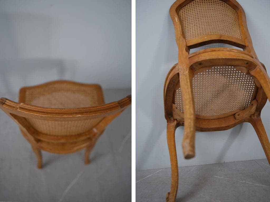 フランスアンティーク猫脚ダイニングチェア/椅子イス/籐ラタン(90-190-4)