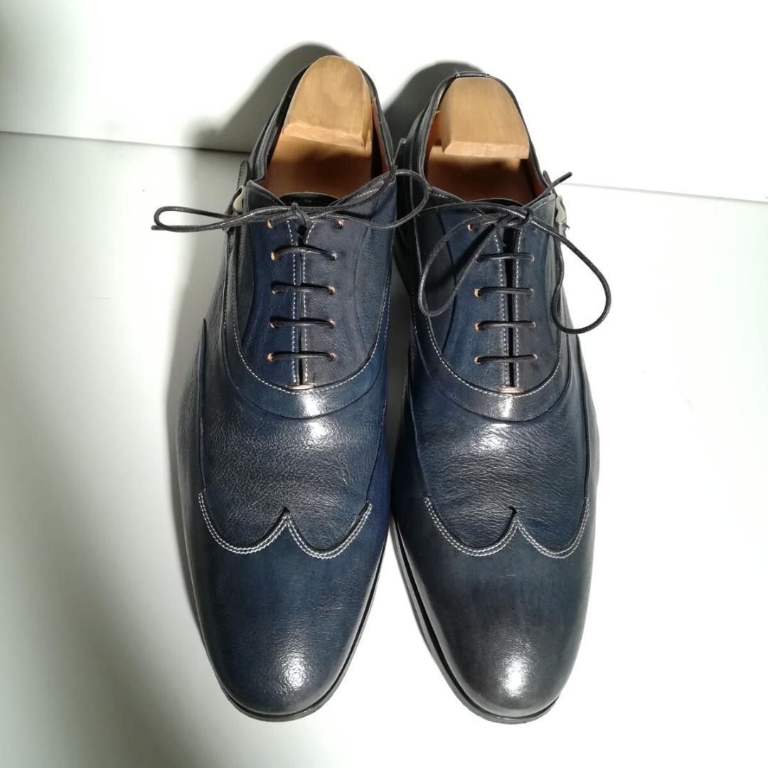 d0227 良品 値下げ不可 サントーニ ウイングチップ 8 1/2 ネイビー