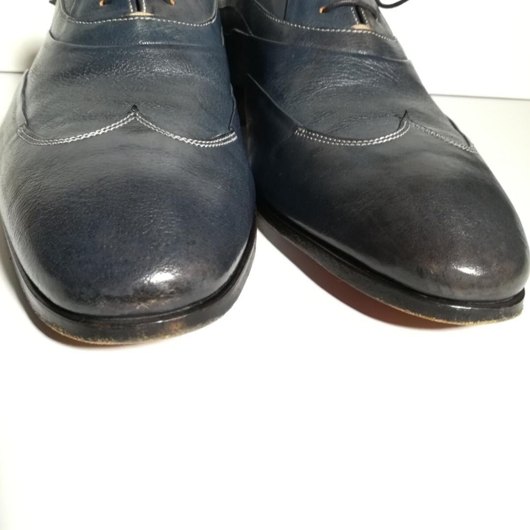 d0227 良品 値下げ不可 サントーニ ウイングチップ 8 1/2 ネイビー