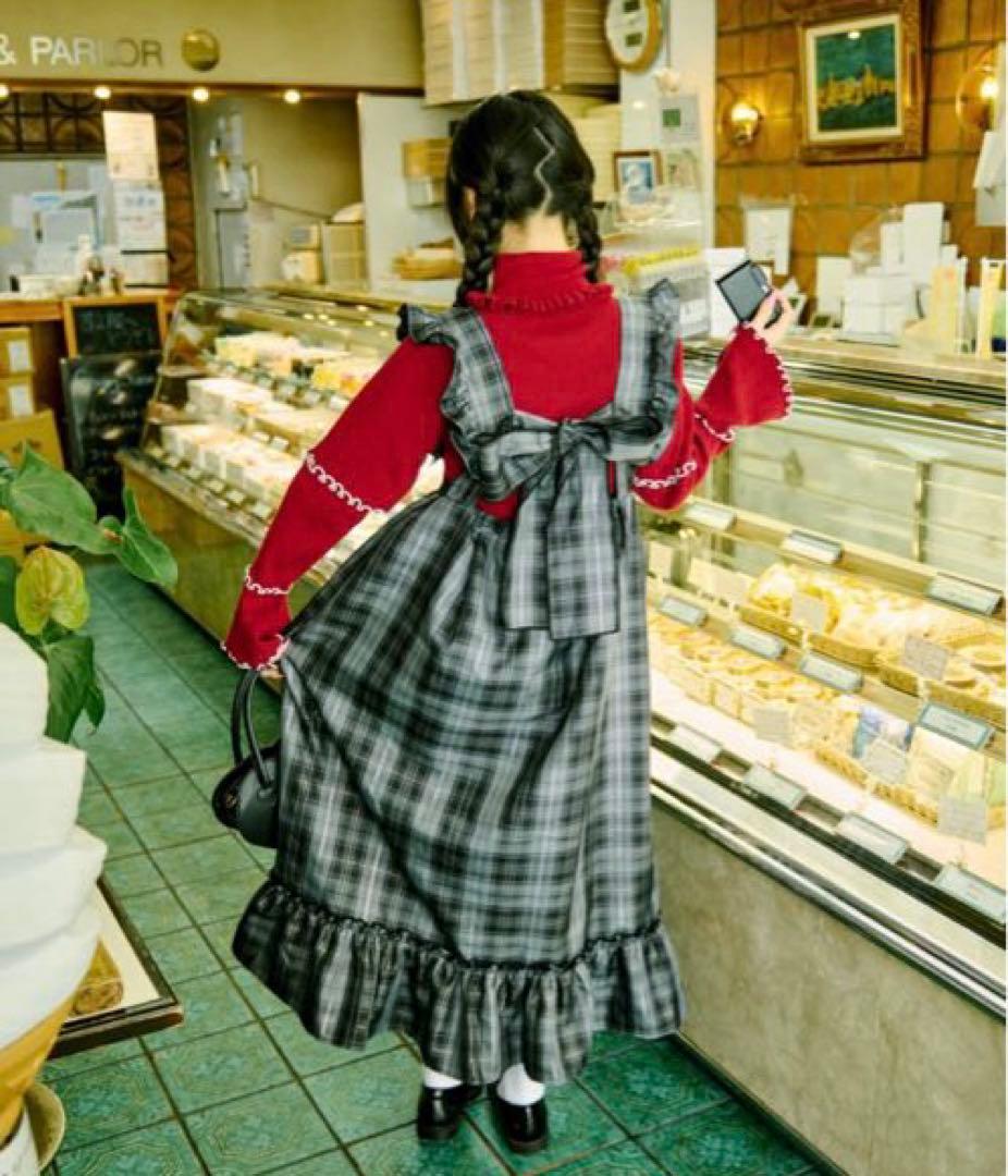 【クティールとレトロ】2WAYリボンティアードジャンパースカート＆タートル赤2点