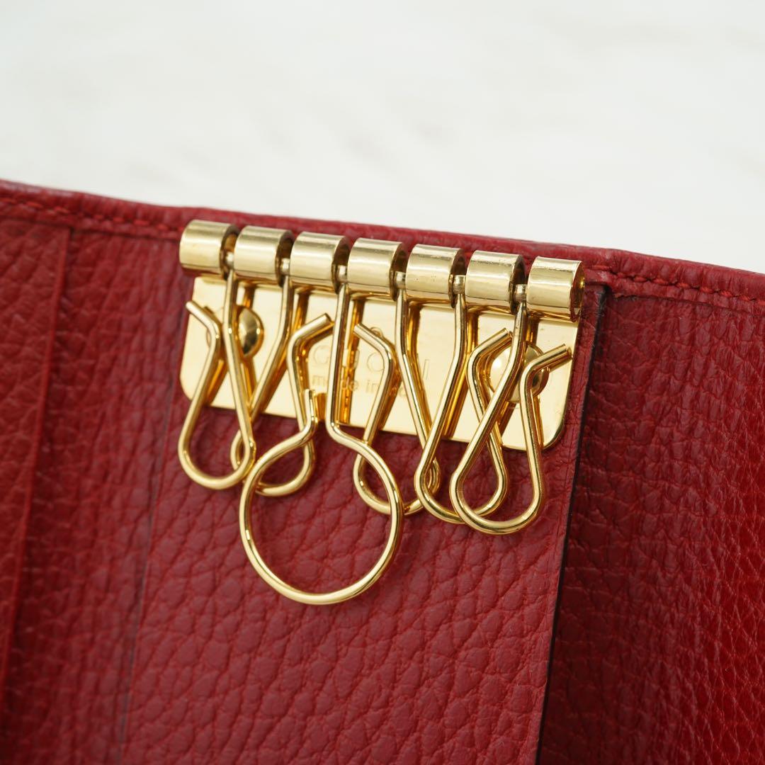 新品同様　GUCCI グッチ　キーケース　レザー　GG柄　マーモント　レッド