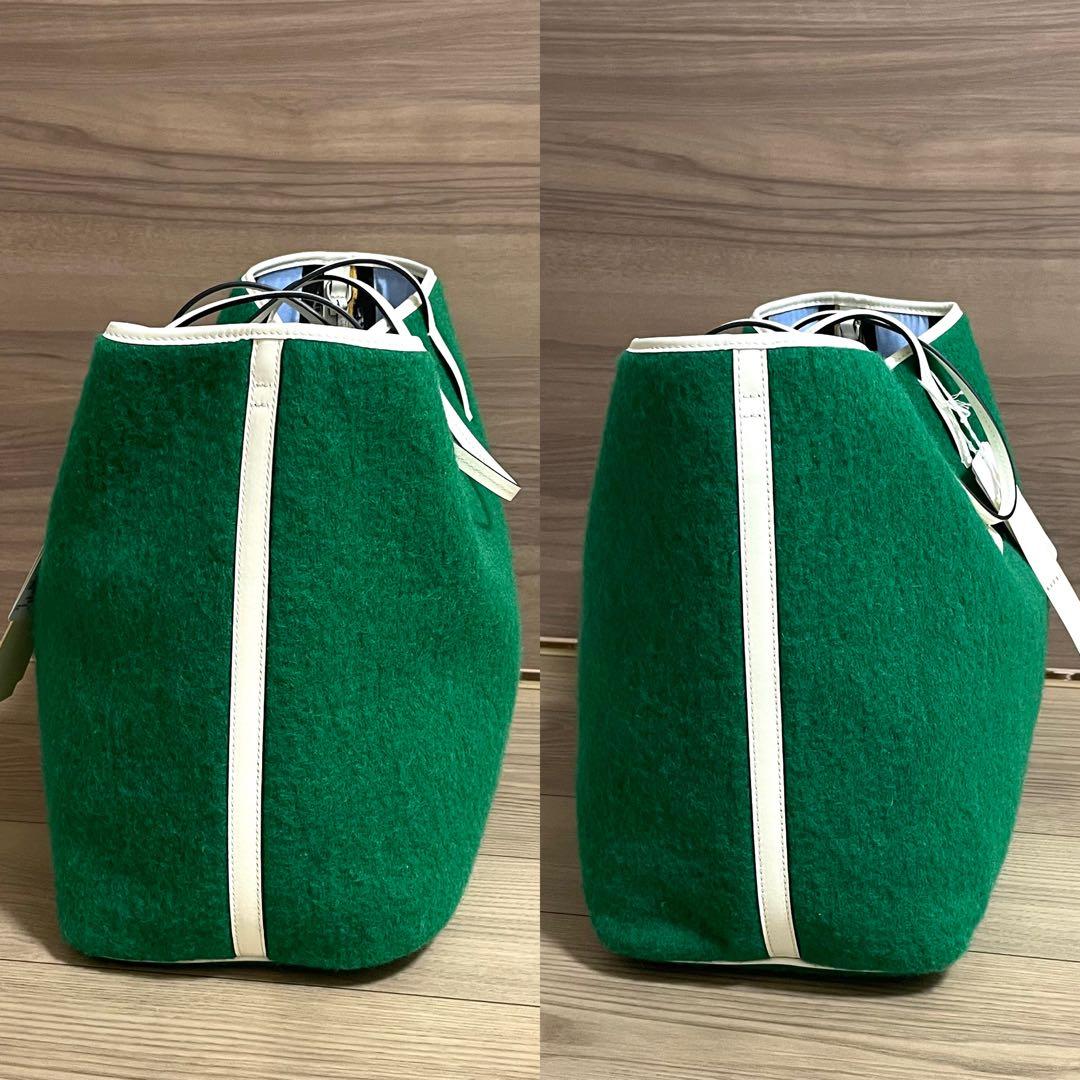 新品タグ付/マルニ　スモールトート　ヤヌス　グリーン　リバーシブル　ウール　希少