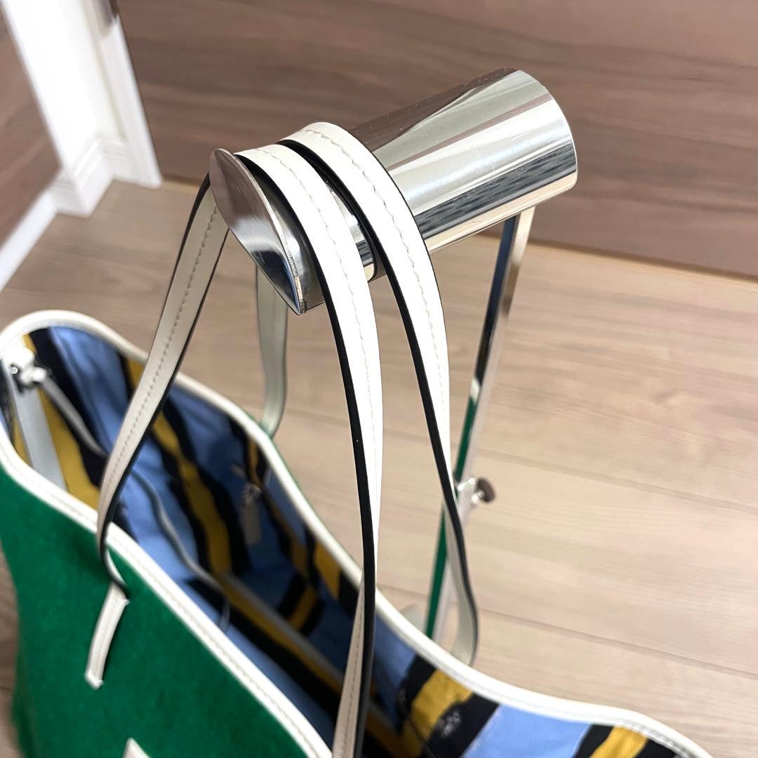 新品タグ付/マルニ　スモールトート　ヤヌス　グリーン　リバーシブル　ウール　希少