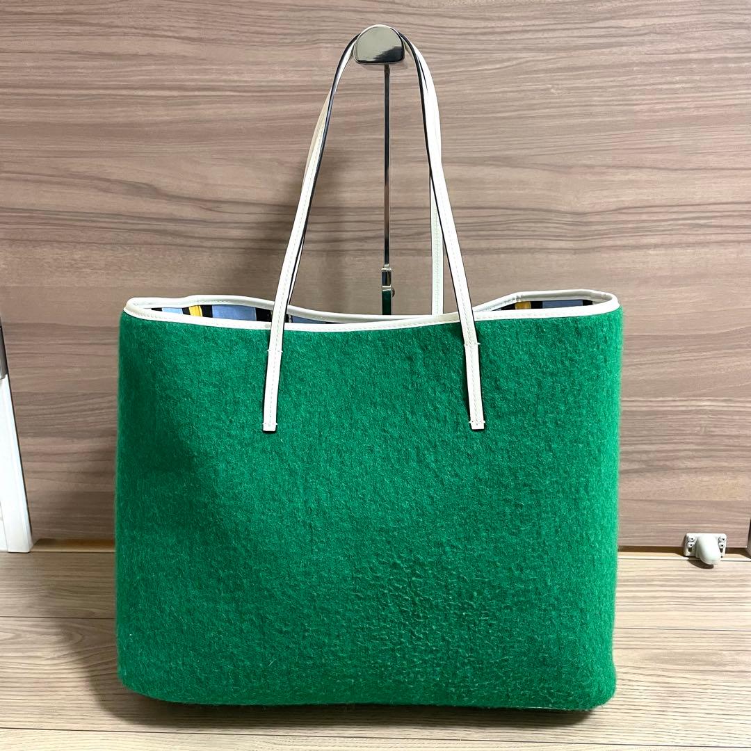 新品タグ付/マルニ　スモールトート　ヤヌス　グリーン　リバーシブル　ウール　希少