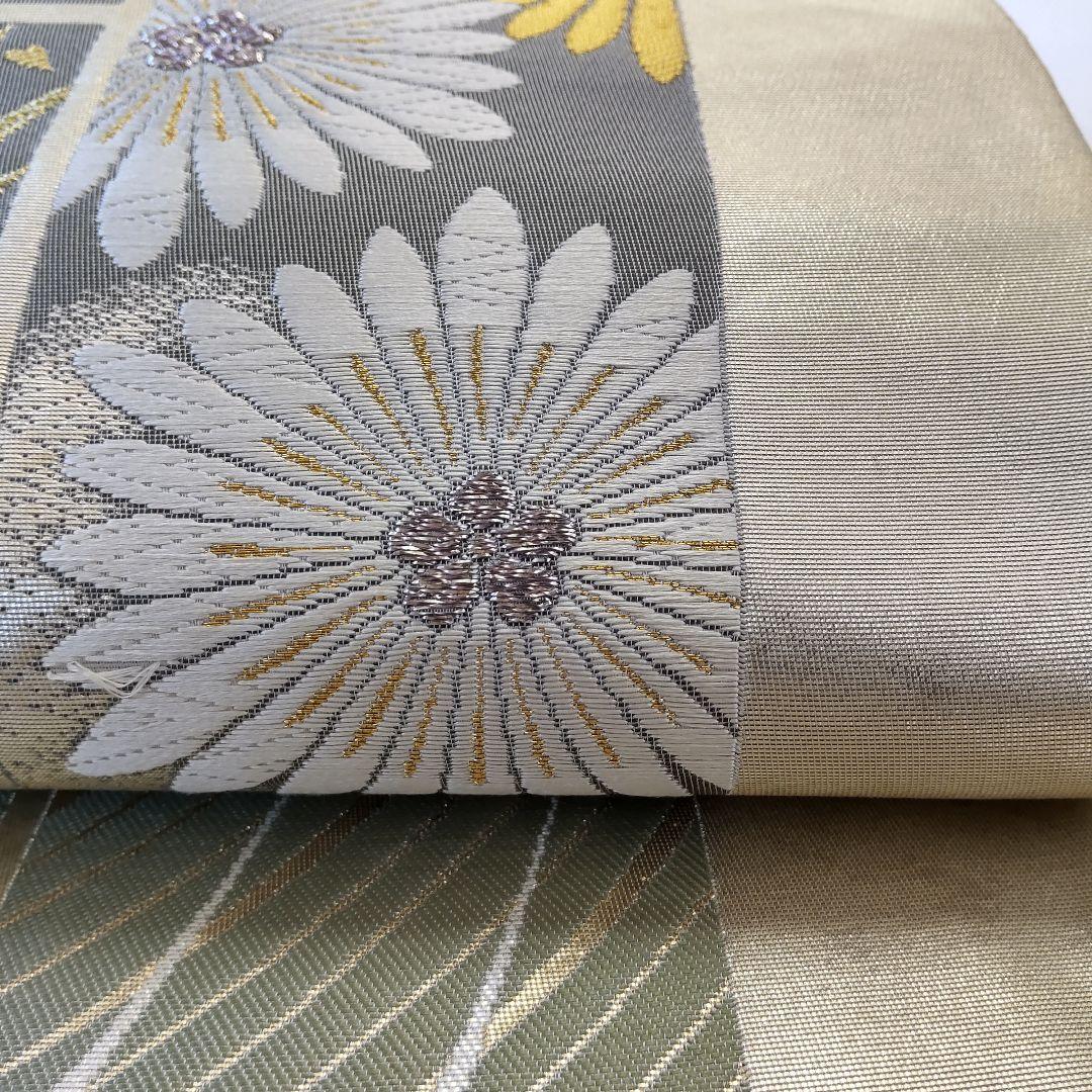 【袋帯】圧倒的スタイリッシュ＊シルバー輝く短冊文様！/Obi/Vintage