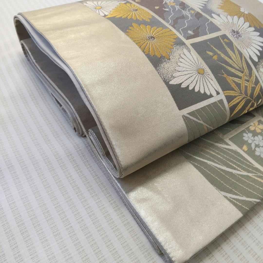 【袋帯】圧倒的スタイリッシュ＊シルバー輝く短冊文様！/Obi/Vintage